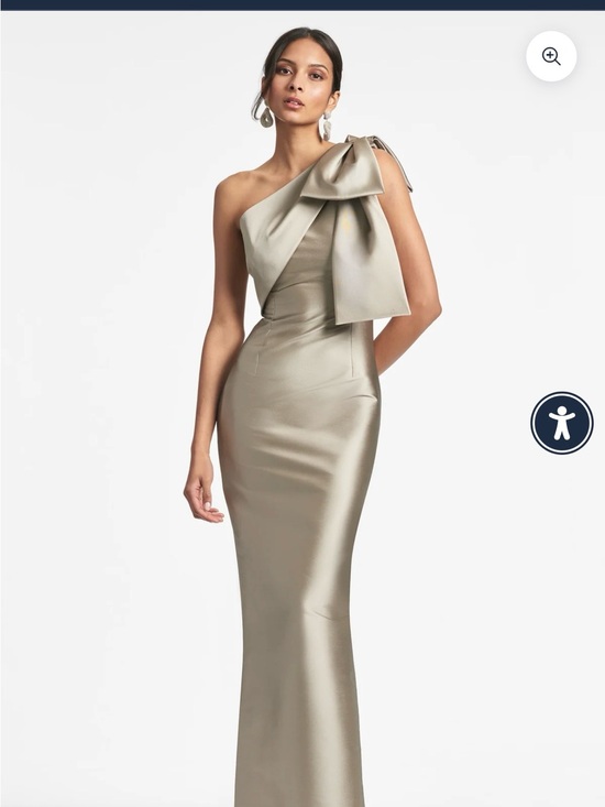 Sachin + Babi Dresses & Skirts - Sachin + Babi One-Shoulder Bonnie Gown Metallic Bow Gown in Pewter